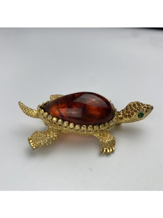 DeNicola Jewelry - Vintage De Nicola Amber Brown Lucite Body Tortoise Color Turtle Pin Brooch